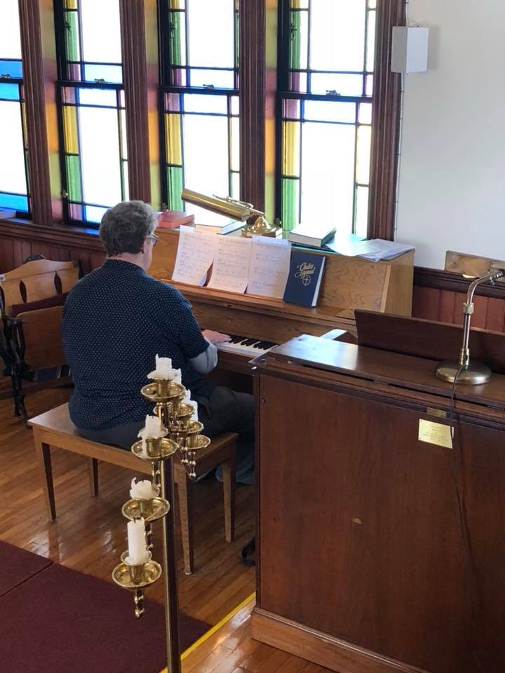 Mark Violette, Music Director, at the Westmore Community Church in Westmore, VT